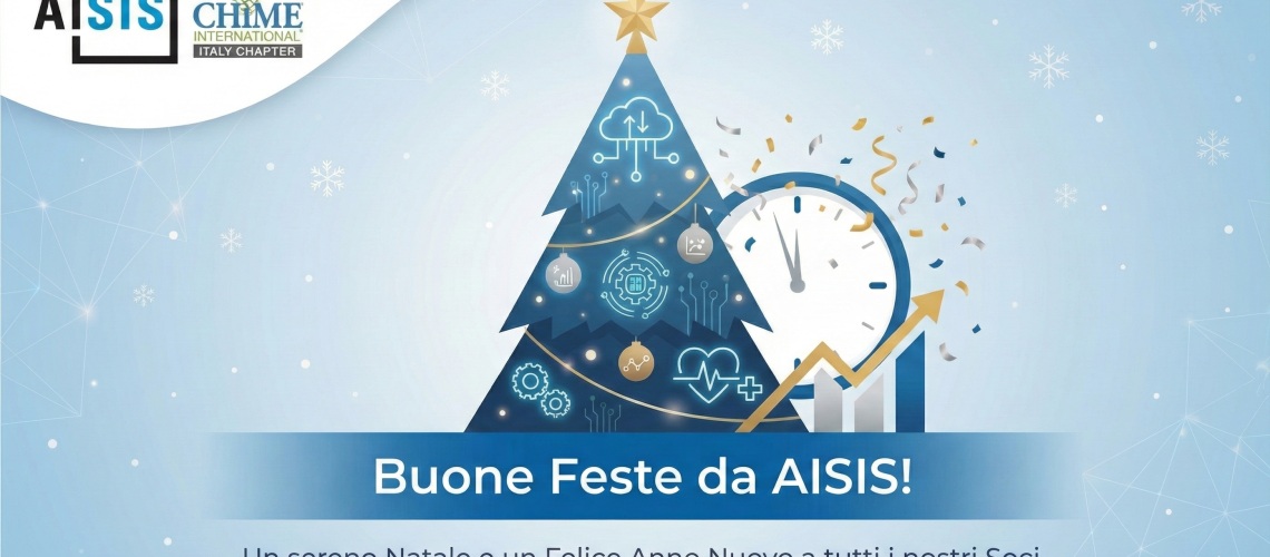 Grafica natalizia con gli auguri di AISIS. UN sereno Natale e un felice anno nuovo a tutti i soci.